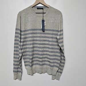 Michael‎ Stars Striped Crewneck Pullover Sweater Men's Sz L Oatmeal Heather Gray